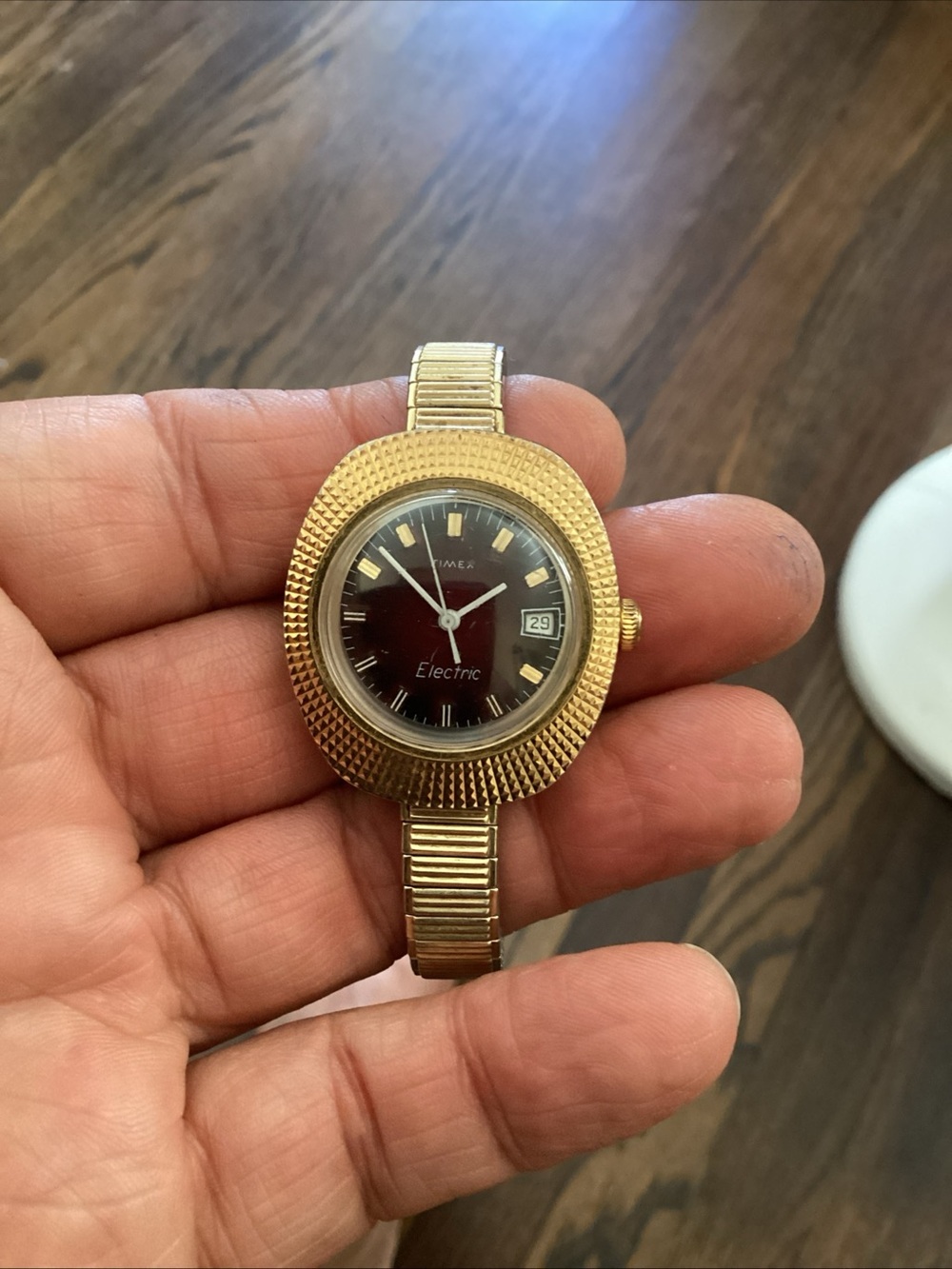 Timex Gold-Tone Watch with Burgundy Dial